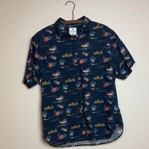 Men's Navy Tropical Print Button-Down Shirt